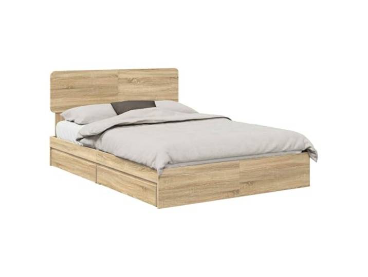 PUGYNBK Bett mit Aufbewahrung, Eiche Sonoma, 140 x 190 cm Robustes Holz, große Schubladen, Plattform-Lattenrost, einfache Reinigung