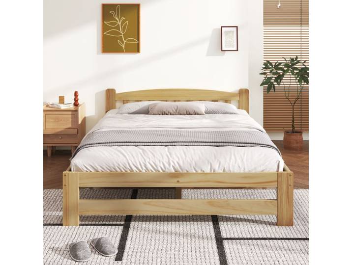 Dimensions 140x200 cm design solide et sécurisé lit double en bois couleur couleur naturelle bois