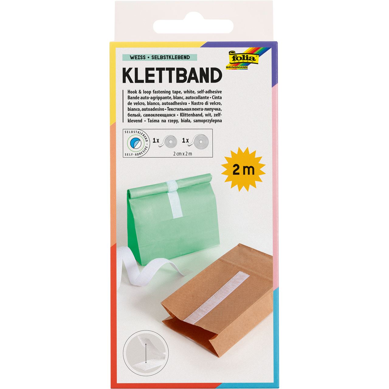 Folia Klettband, 20 mm x 2 m, selbstklebend, weiß
