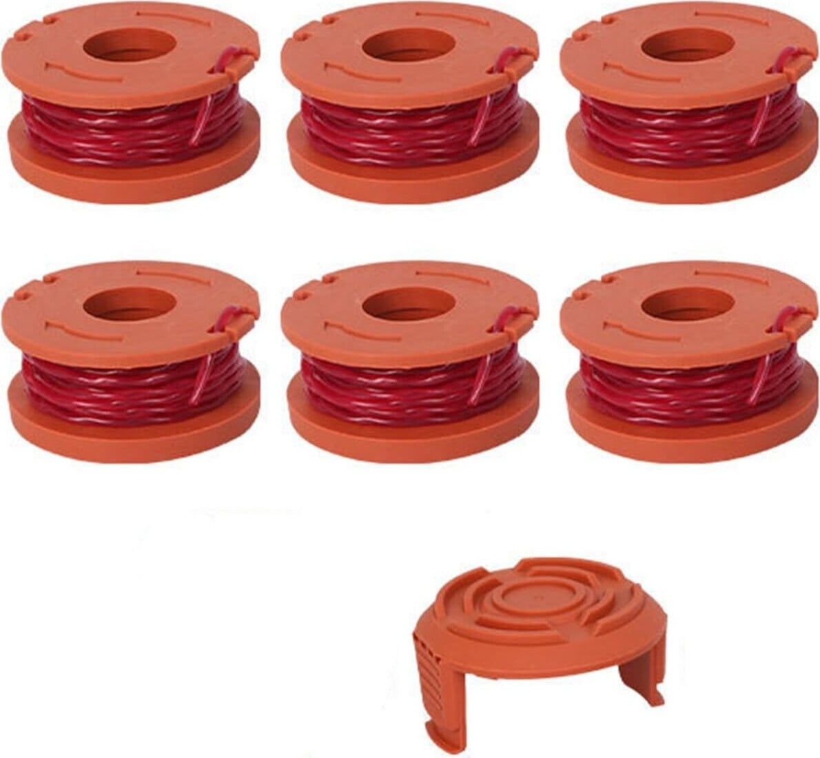 INF 6-pack reservespoelen met trimmerdraad voor Worx WA0010 grastrimmer Oranje