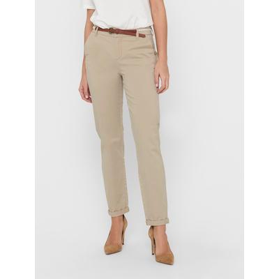 Chinohose ONLY "ONLBIANA – Chinohose mit Gürtel und Umschlagsaum", Damen, Gr. 42 (XL), N-Gr, braun (humus), Web, Obermaterial: 98% Baumwolle, 2% Elasthan, unifarben, slim fit knöchellang, Hosen Chinohose, slim fit, modisch, Web, Baumwollmischung