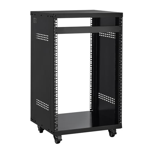 VEVOR 16U AV-rack open frame serverkast met vergrendelbare wielen en ventilatie voor audio-, video- en IT-apparatuur