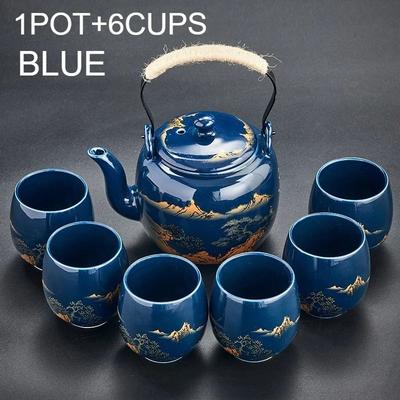 KitchenNation Premium Porcelain Tea Set Handcrafted Ceramic Teapot & Cups, Elegant & Durable set A
