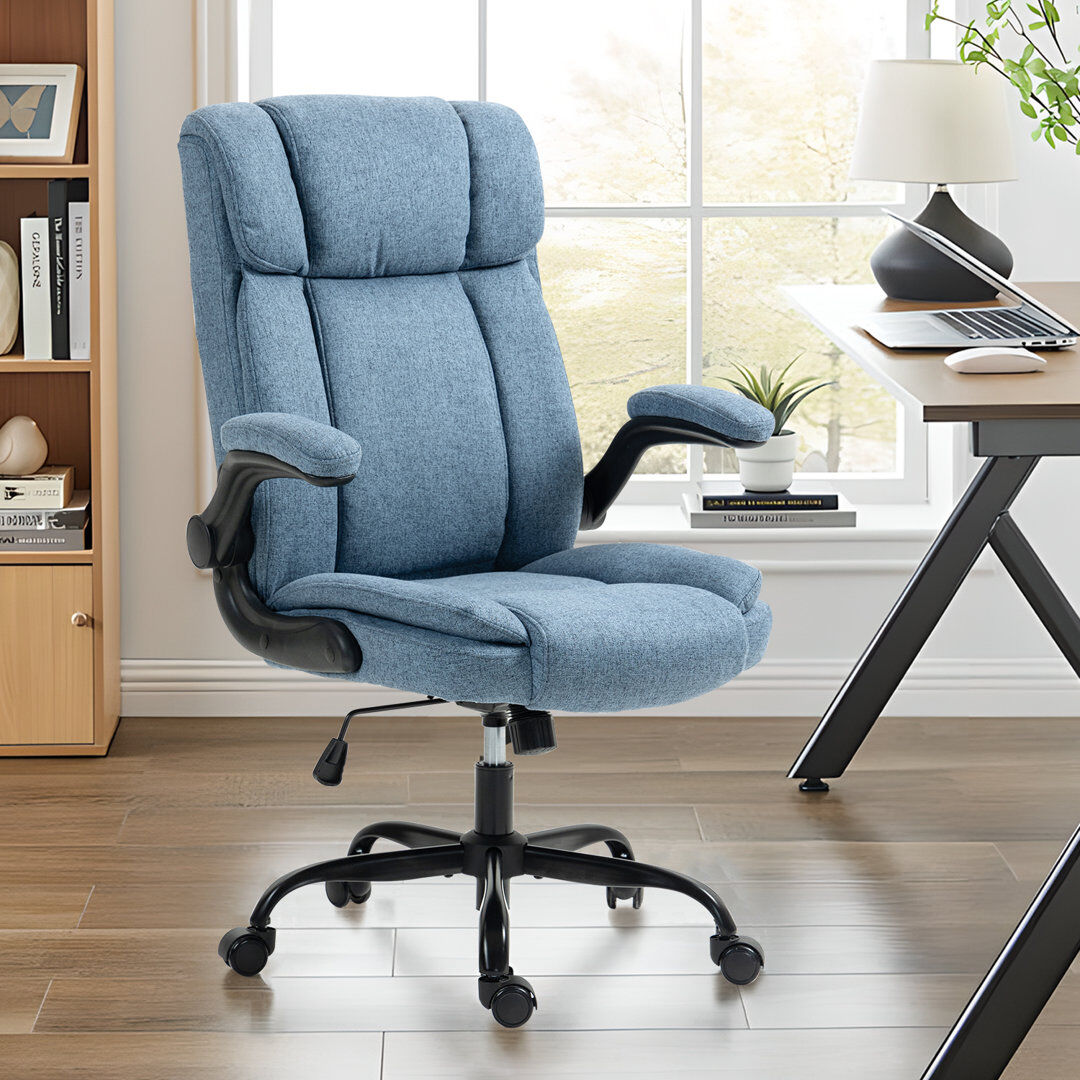 Brayden Studio High Back Ergonomic Executive Office Chair with Flip-up Armrests Blue 113cm H X 64.5cm W X 70cm D
