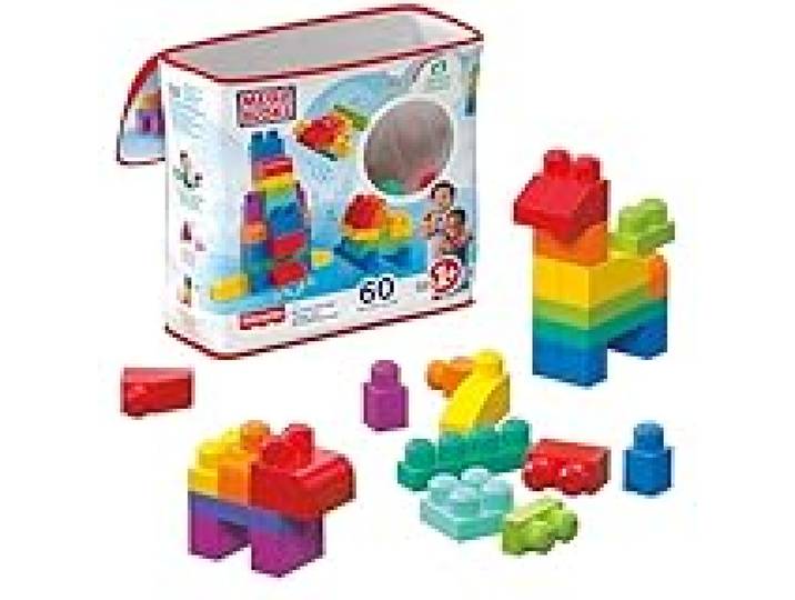 MEGA Bloks, Blocs De Construction, Grand Sac De Construction Bleu, Couleurs Classiques, 60 Blocs De Construction Empilables, Jouet Enfant, Jouet pour Enfant de 1 ans et Plus, DCH55