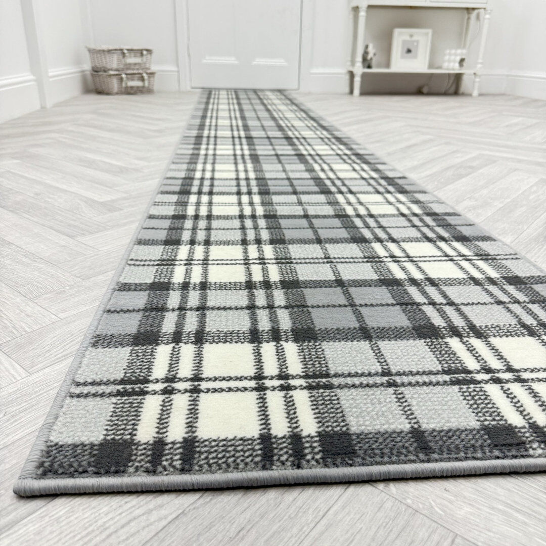 Brambly Cottage Runner Plaid Area Rug Grey Runner 70 x 210 cm