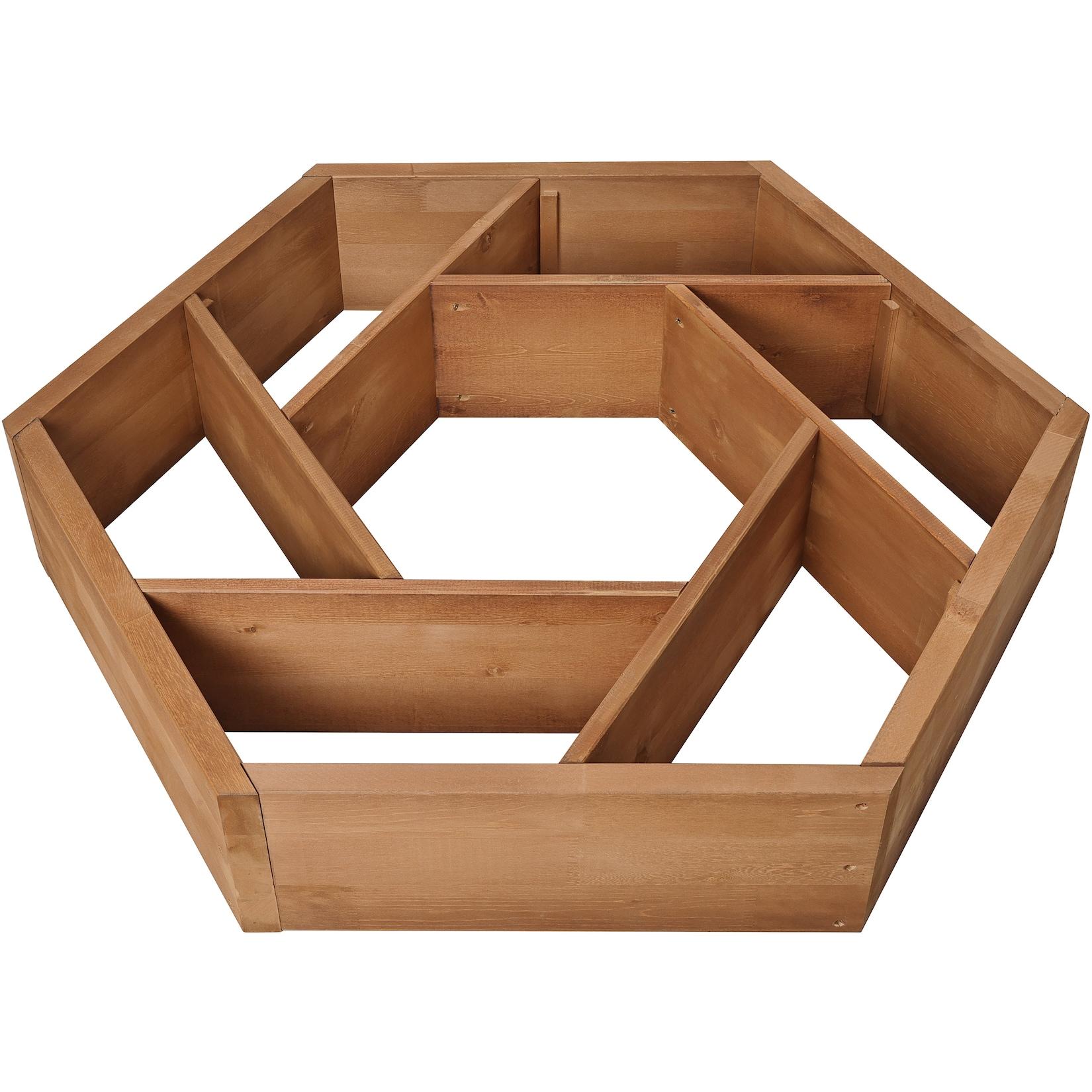 needs&wants® Multi Hochbeet mit 7 Pflanzkästen sechseckig aus Holz für Garten Balkon Terrasse , Kräuterbeet-Rahmen Pflanzbeet Blumenbeet niedrig , 100 x 100 x 18 cm , braun