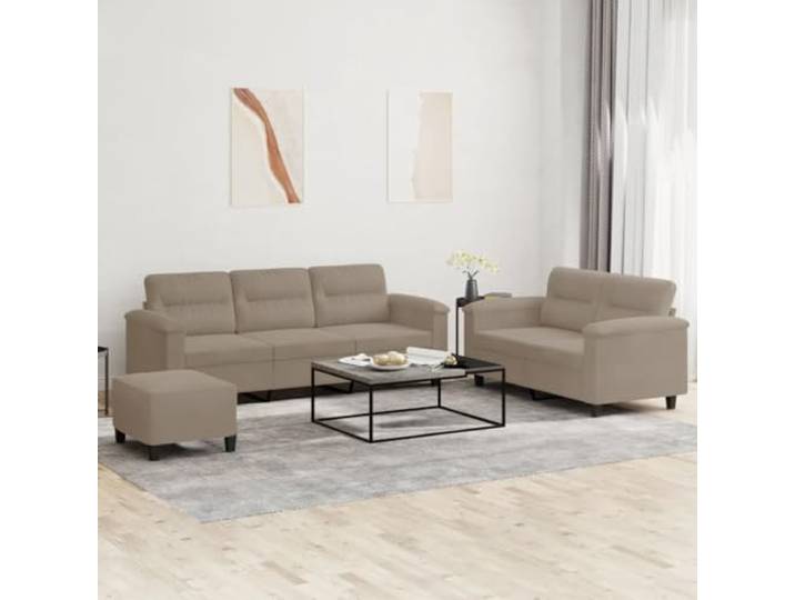 HEFZGDB 3-TLG. Sofagarnitur mit Kissen in Taupe aus strapazierfähigem Mikrofasergewebe, Robustes Gestell aus Sperrholz und Metall für langlebige Stabilität, Bequeme Polsterung