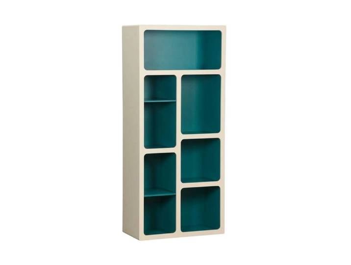 Etagère bibliothèque organique décor bois 8 compartiments bleu - Agatha