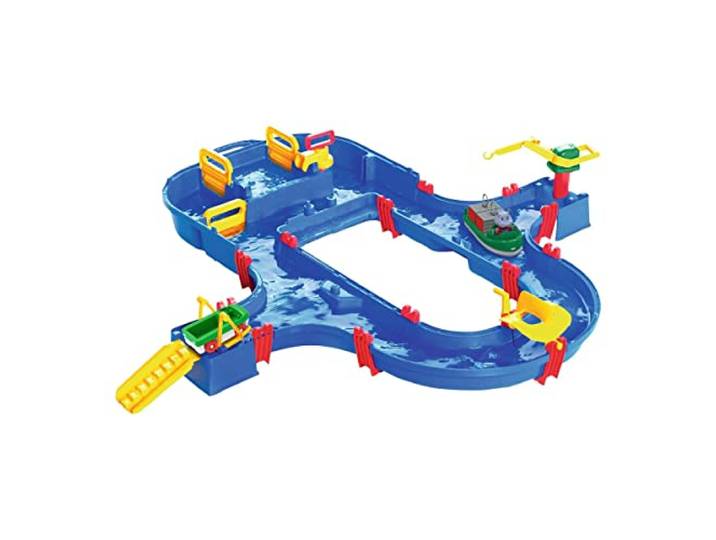 AquaPlay - Superset - Wasserbahn mit vielen Spielfunktionen bestehend aus 41 Teilen, Spieleset inklusive 1 Hippo Wilma, Amphibienauto und Transportboot mit 2 Containern für Kinder ab 3 Jahren