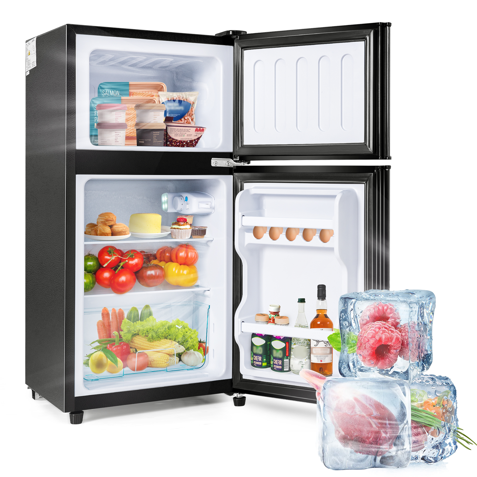 Kühl-Gefrierkombination, 86.8 cm hoch, 45.5 cm breit, Doppeltür, mit 60 Liter Gesamtvolumen, 22 Liter Gefriervolumen, 38 Liter Kühlvolumen. 172 kWh/Ja