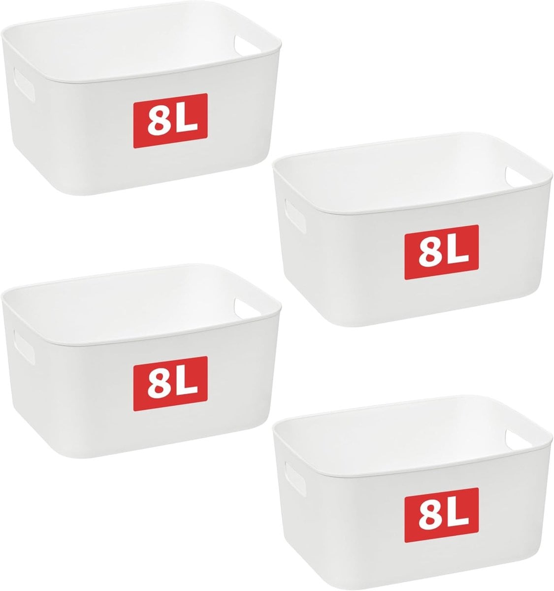 Set van 4 plastic opbergmanden met handgrepen, 8L, voor keuken, kantoor en badkamer