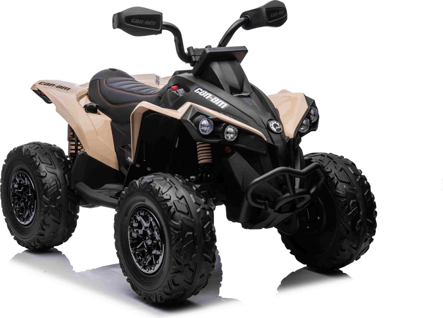Can-am Renegade Elektroquad für Kinder, khaki, Einsitzer, Vorder- und Hinterradfederung, LED-Leuchten, Lithium-Akku, 2 x 35-W-Motoren, weiche EVA-Räder, MP3-Player mit USB/AUX-Eingang, lizenziert