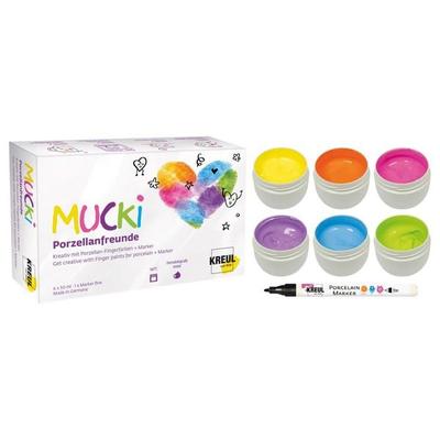 MUCKI Porzellanfreunde Set mit Porzellan Fingerfarbe + Marker, 6 x 50ml