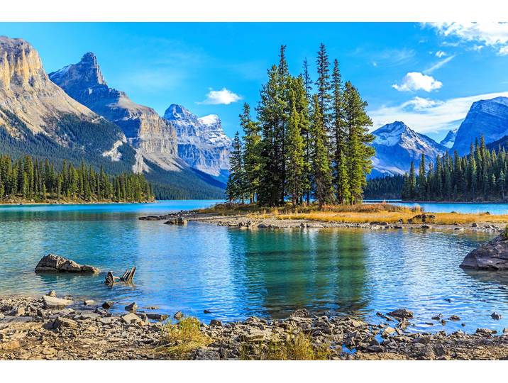 Fototapete PAPERMOON Spirit Island in Maligne Lake , bunt, B:2,5m L:1,86m, Vlies, Tapeten, Fototapete