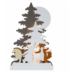 LED Weihnachtsdekoration Igel Hase Fuchs Batteriebetrieb Schalter Holz H 44 cm