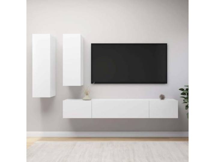 Molumvel 4-TLG. TV-Schrank-Set aus Holzwerkstoff, Wandmontage, Weiß Platzsparendes Hängedesign, Modernes Wohnzimmer-Ambiente, Reichlich Stauraum