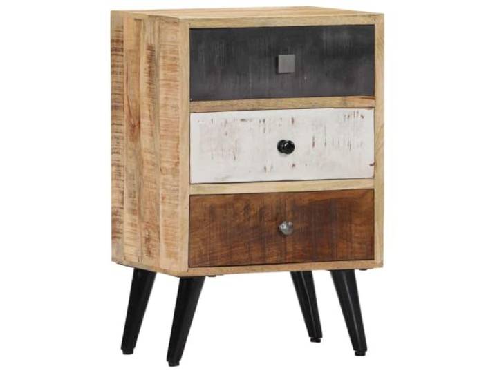 Fisinber Nachttisch Massivholz Mango 40x30x60 cm Beistelltisch Kompakte Kommode fürs Schlafzimmer aus echtem Holz mit drei bunten Schubladen für Ordnung und stilvollen Stauraum.