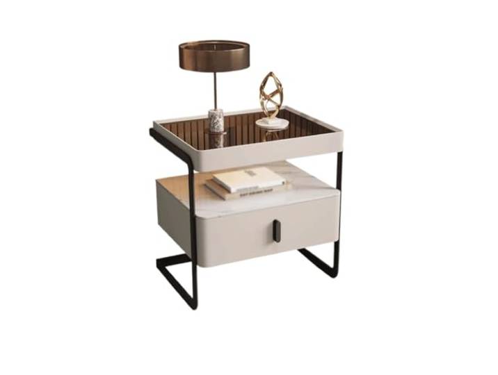YCCHAH Bett mit Stauraum Glas-Nachttisch for Zuhause, Schlafzimmer, High-End-Hauptschlafzimmer, Einfach Und Modern Desktop