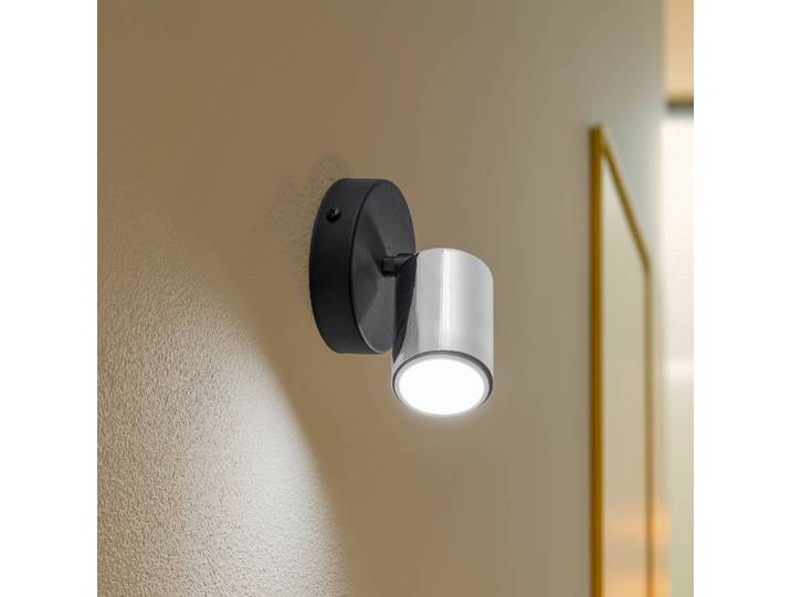 Wandleuchte Tune II, schwarz/chrom, Metall, GU10, Ø 5,5 cm II HELAM, schwarz, für Wohn- / Esszimmer, Metall, Modern