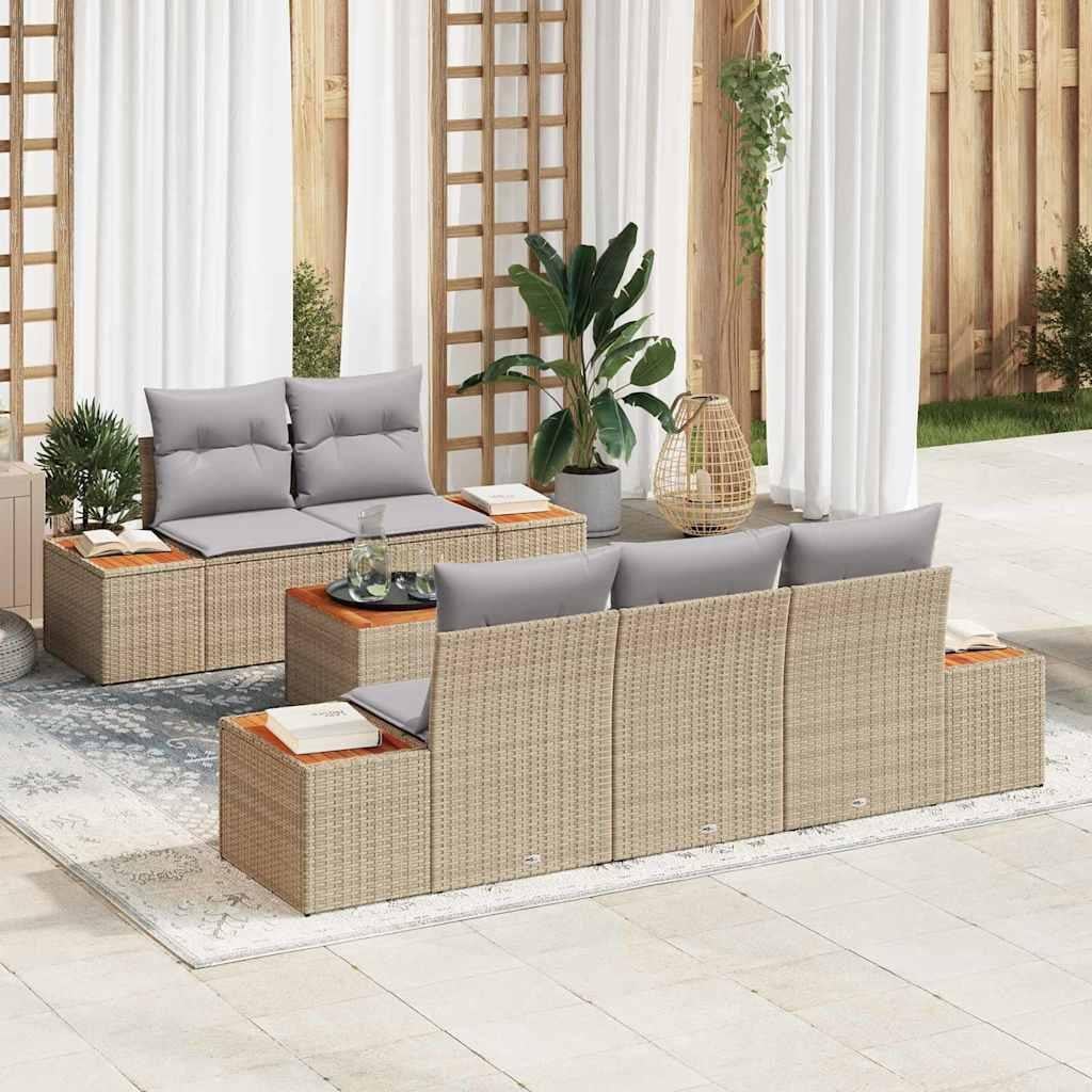 Prolenta Set van zes tuinbankkussens, beige, van polyrotan