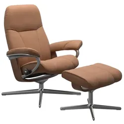 Stressless Sessel mit Hocker Consul Cross Leder Braun Batick Latte S (Small)