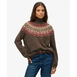 Superdry für Damen. W6110657A Brauner Fairisle-Rollkragenpullover (XS), Lässig, Polyester, Langarm