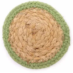 Natural Coaster - Jute & Cotton 10cm  (set of 4) - Olive Boarder