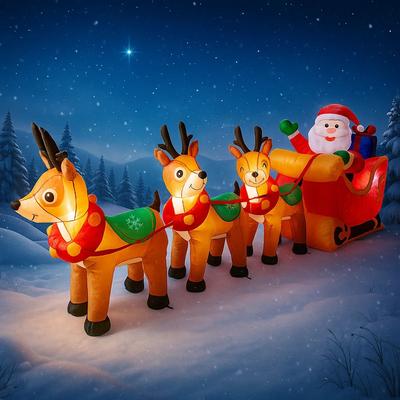 Discount Dollar Deals Christmas Decorations LED Lights Outdoor, Santa Sleigh Reindeer Inflatable Model, Holiday Decor For Home Yard Party qm1318 79hw