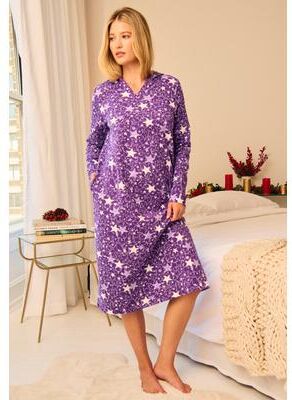 Plus Size Women's Relaxed Hooded Lounger by Dreams & Co. in Plum Burst Stars (Size 2X)