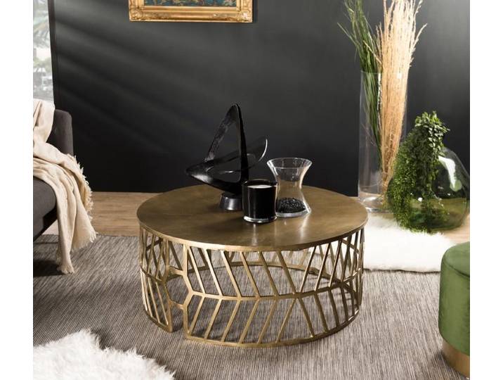 JOHAN - Table basse ronde 89x89cm aluminium doré pietement graphique JOHAN
