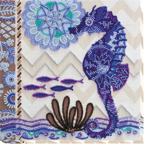 Perlen-Stickbild "Seepferdchen", 20 x 20 cm