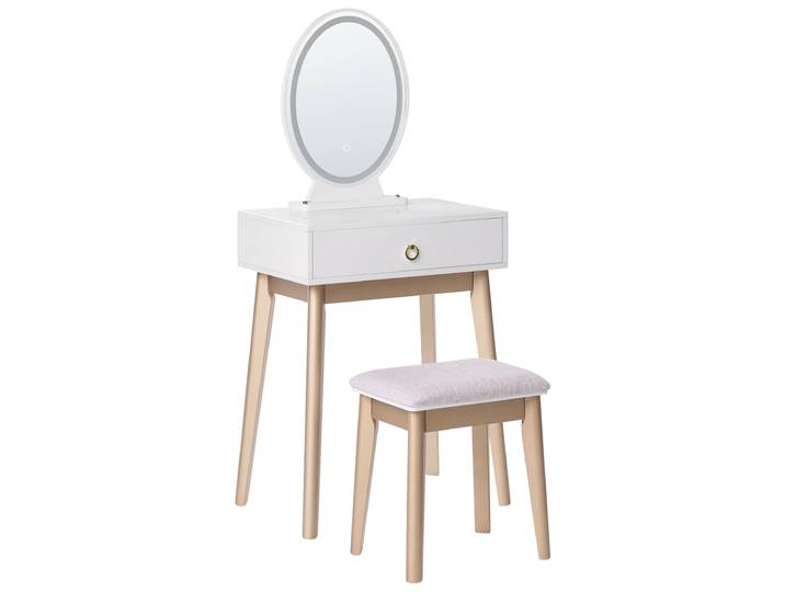 Coiffeuse avec miroir et tabouret led blanc