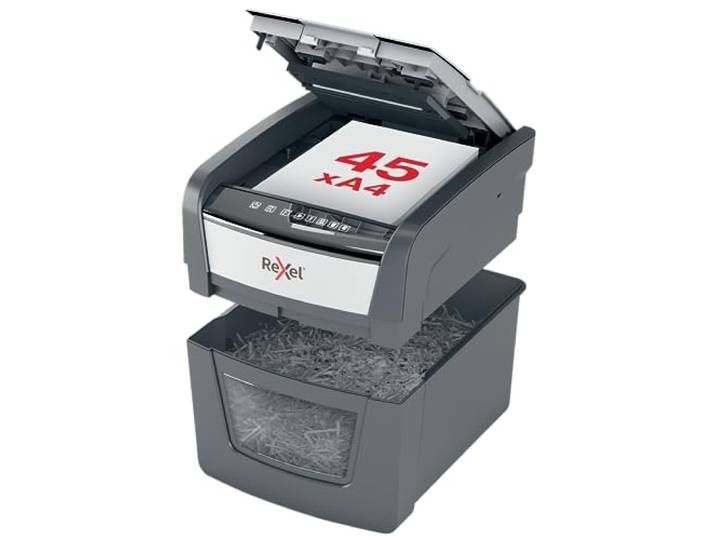 Rexel Optimum 2020045X Automatischer Aktenvernichter, 45 Blatt, P-4 Sicherheit, Heim-/Heimbüro, 20 Liter abnehmbarer Mülleimer, 2020045X