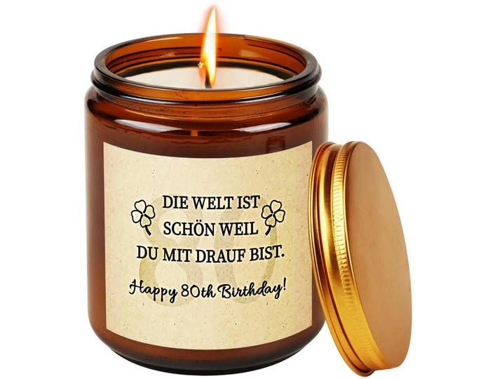 Duftkerze im Glas Lavendel 80. Geburtstag, Braun, Paraffin, 6 cm, Dekoration, Kerzen & Kerzenhalter, Duftkerzen