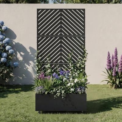 Lumibee Outdoor Trellis Metal Privacy Fence Screen with Planter Box