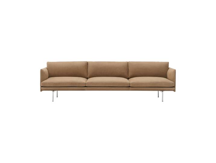 Muuto Canapé Outline 3,5 places, aluminium poli Grace leather Camel