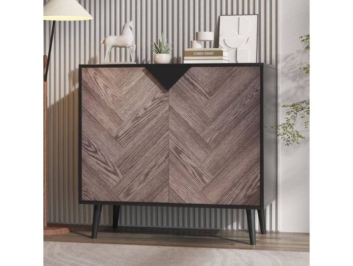 Meuble d'entrée de rangement style ferme moderne - Buffet bas/console 80 cm avec 2 portes étagère réglable - Gray wood