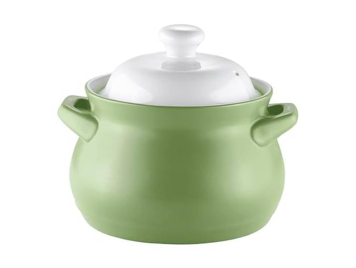 Tontopf, Doppelgriff-Deckel, reine Keramik-Terrine(White/Green,3.8L)