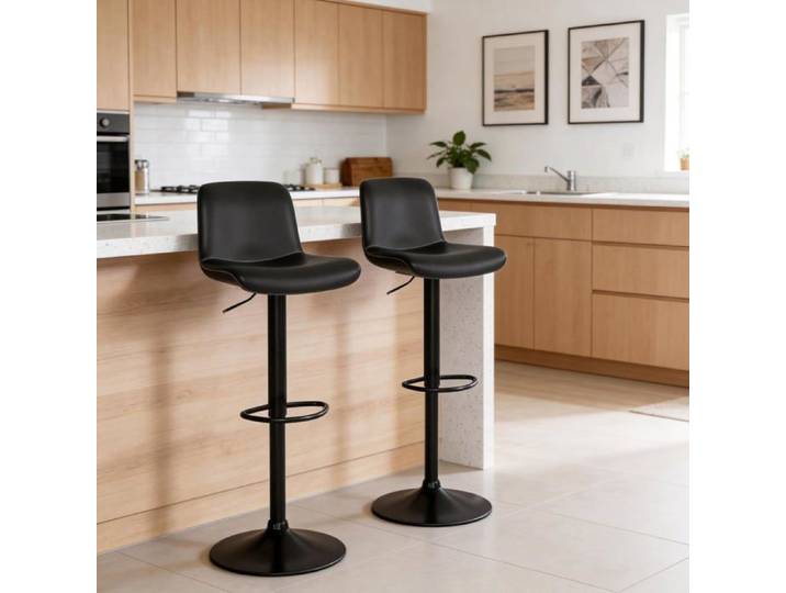 Tabourets de bar pivotants - LUNSY - Lot de 2 - Similicuir noir - Hauteur réglable 61 5 cm - Pivotant 360°
