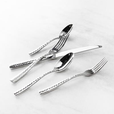 Fortessa Lucca Faceted 18/10 Stainless Steel, 20 Piece Flatware Set (Service for 4), Brushed Gold