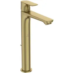 Ideal Standard Connect Air Waschtischarmatur A7026A2 verlängerter Sockel, Blue Start, Ausladung 150mm, mit Ablaufgarnitur, brushed gold