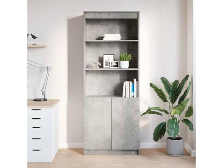 KTHLBRH Anrichte grau Beton 70 x 35 x 180 cm Technisches Holz 5 Etagen, 60 kg Kapazität, geschlossene Tür, einfache Reinigung, für Wohnzimmer Schlafzimmer