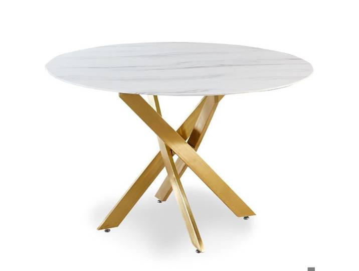 MOSAIKASA Table ronde Corix Verre effet Marbre Blanc et pieds Or
