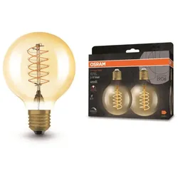 Abverkauf:   2er Pack OSRAM E27 LED VINTAGE Glühlampe EDISON Globe 80 GOLD dimmbar 4,8W wie 37W extra warmweißes gemütliches Licht
