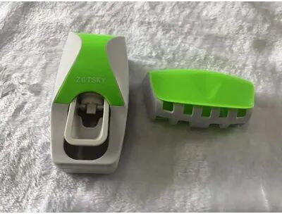 Combo Retail Shop Bathroom Accessories, Automatic Toothpaste Dispenser, Wall Mount Toothbrush Holder, Dust Proof Toothpaste Squeezer green