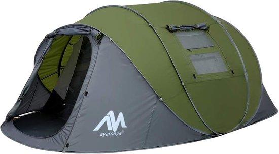 Unyqoos Pop-up Zelt Schnellaufbau für 4-6 Personen - wasserdicht, Dunkelgrau, 380×160×130 cm, mit Vordach & integriertem Boden, 5 Fenster, Familien-Campingzelt