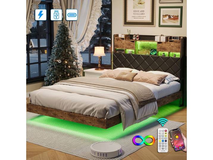 Lit double - LUMINARIX - LUMINARIX - LED intégrée - USB/USB‑C - 4 tiroirs