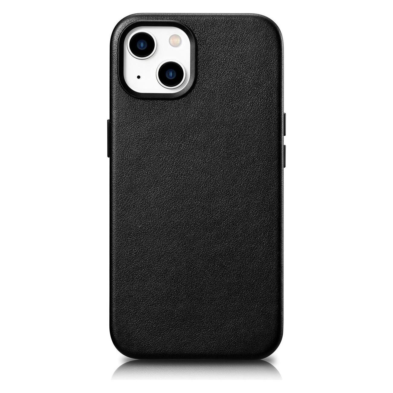 iCarer Icer Case Lederhüllen für iPhone 14 Plus Echtlederhülle Schwarz (MagSafe) (Apple iPhone 14 Plus) (WMI14220707-BK)