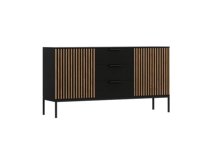 Petits-meubles Sideboard Melchior Schwarz, Holzwerkstoff, 3 Schubladen, 150x80x40 cm, Kleinmöbel, Kommoden, Sideboards